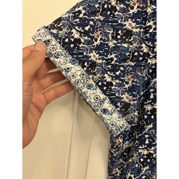 Robert Graham Shirt Medium Blue Floral Short Sleeve Button Up colorful stretch - Picture 4 of 7
